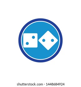 Dices sign icon. Casino game symbol. Flat dice icon. Round button with flat game icon. Vector