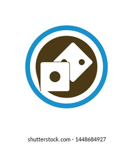 Dices sign icon. Casino game symbol. Flat dice icon. Round button with flat game icon. Vector