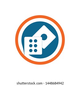 Dices sign icon. Casino game symbol. Flat dice icon. Round button with flat game icon. Vector