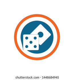 Dices sign icon. Casino game symbol. Flat dice icon. Round button with flat game icon. Vector