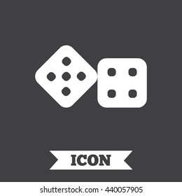 Dices sign icon. Casino game symbol. Graphic design element. Flat dice symbol on dark background. Vector