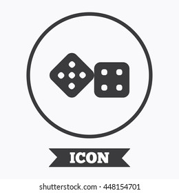 Dices sign icon. Casino game symbol. Graphic design element. Flat symbol in circle button. Vector