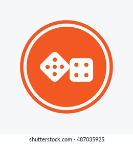 Dices sign icon. Casino game symbol. Graphic design element. Flat dice symbol on the round button. Vector