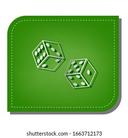 Dices sign. Silver gradient line icon with dark green shadow at ecological patched green leaf. Illustration.