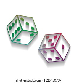Dices sign. Vector. Colorful icon with bright texture of mosaic with soft shadow on white background. Isolated.