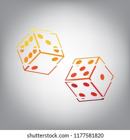 Dices sign. Vector. Horizontally sliced icon with colors from sunny gradient in gray background.