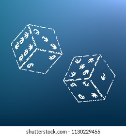 Dices sign. Vector. White textured icon at lapis lazuli gradient background.