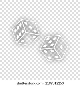 Dices sign. White Icon with dropped natural gray Shadow at transparent Background. Illustration.