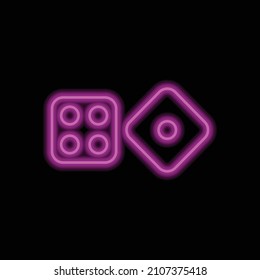 Dices simple icon vector. Flat desing. Purple neon on black background.ai
