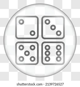 Dices simple icon, vector. Flat design. Glass button on transparent grid.ai