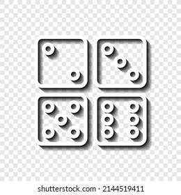 Dices simple icon, vector. Flat desing. White with shadow on transparent grid.ai