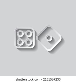 Dices simple icon vector. Flat design. Paper style with shadow. Gray background.ai
