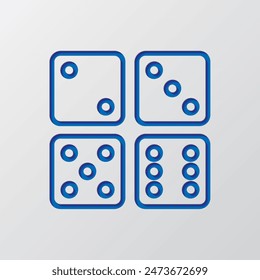 Dices simple icono, Vector. Diseño plano. Diseño de corte de papel. Símbolo azul cortado con sombra. Fondo gris.ai