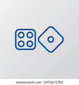 Dices simple Vector de iconos. Diseño plano. Diseño de corte de papel. Símbolo azul cortado con sombra. Fondo gris.ai