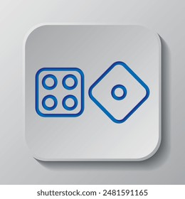 Dices simple Vector de iconos. Diseño plano. Diseño de corte de papel. Símbolo azul cortado con sombra. Insignia gris Botón, fondo gris.ai