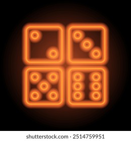 Dices simple icon, vector. Flat design. Orange neon on black background.ai