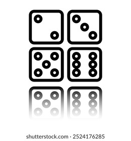 Dices simple icon, vector. Flat design. Black icon with mirror reflection. White background.ai