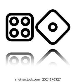Dices simple icon vector. Flat design. Black icon with mirror reflection. White background.ai