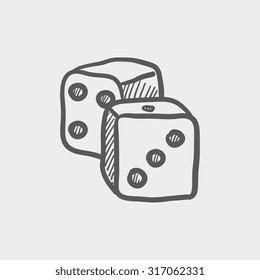 Dices sketch icon for web, mobile and infographics. Hand drawn vector dark grey icon isolated on light grey background.
