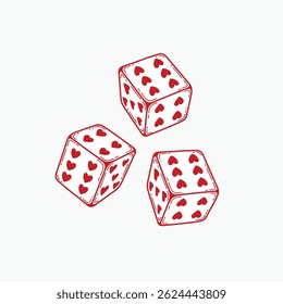 Dices Vector Image, Love Dices Vector Image, Dice Cube Gamble Vector Image, Heart Shape Dice Image Vector Illustration.