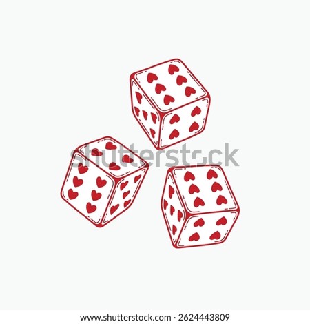 Dices Vector Image, Love Dices Vector Image, Dice Cube Gamble Vector Image, Heart Shape Dice Image Vector Illustration.