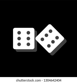 Dices. White flat simple icon with shadow