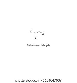 Estrutura esquelética de dicloroacetaldeído. ilustração esquemática do composto de aldeído halogêneo. Diagrama simples, fórmula química.