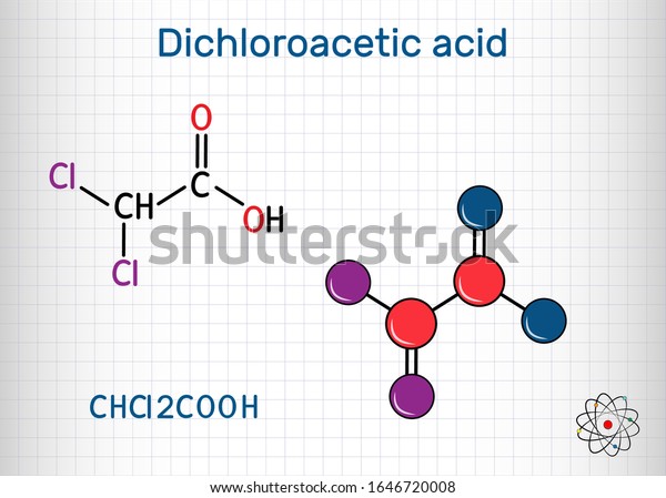 ジクロロ酢酸dca ビクロル酢酸bca C2h2cm2o2分子 構造化学式と分子モデル ケージの中の紙 ベクターイラスト のベクター画像素材 ロイヤリティフリー