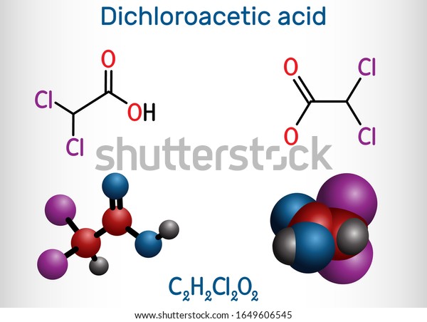 ジクロロ酢酸dca ビクロル酢酸bca C2h2cm2o2分子 構造化学式と分子モデル ベクターイラスト のベクター画像素材 ロイヤリティフリー