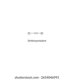 Estrutura esquelética de dicloroacetileno. ilustração esquemática do composto alquino halogêneo. Diagrama simples, fórmula química.