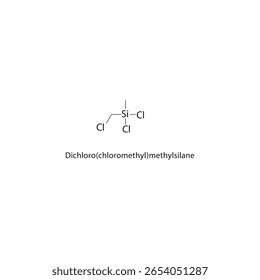 Dichloro(chloromethyl)-methylsilane skeletal structure. halogen silane compound schematic illustration. Simple diagram, chemical formula.