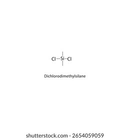 Dichlorodimethylsilane skeletal structure. halogen silane compound schematic illustration. Simple diagram, chemical formula.