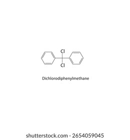 Estrutura esquelética do diclorodifenilmetano. ilustração esquemática do composto de hidrocarbonetos halogenados. Diagrama simples, fórmula química.