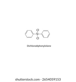 Dichlorodiphenylsilane skeletal structure. halogen silane compound schematic illustration. Simple diagram, chemical formula.