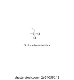 Dichloroethylmethylsilane skeletal structure. halogen silane compound schematic illustration. Simple diagram, chemical formula.