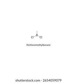 Estrutura esquelética do diclorometilborano. ilustração esquemática do composto de borano halogêneo. Diagrama simples, fórmula química.