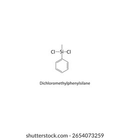Dichloromethylphenylsilane skeletal structure. halogen silane compound schematic illustration. Simple diagram, chemical formula.