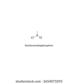 Dichloromethylphosphine skeletal structure. halogen phosphine compound schematic illustration. Simple diagram, chemical formula.