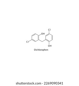 Dichlorophen flat skeletal molecular structure Anthelmintic agent drug used in worm infection, leishmaniasis treatment. Vector illustration.