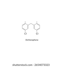 Estrutura esquelética do diclorofeno. ilustração esquemática do composto fenol halogêneo. Diagrama simples, fórmula química.