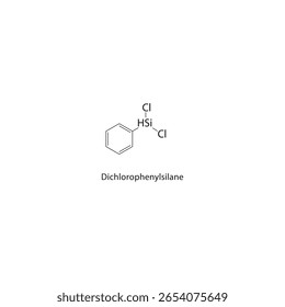 Dichlorophenylsilane skeletal structure. halogen silane compound schematic illustration. Simple diagram, chemical formula.