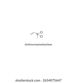 Dichlorovinylmethylsilane skeletal structure. halogen silane compound schematic illustration. Simple diagram, chemical formula.