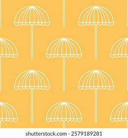 Dichromatic pure white parasol outlines on a summery lemon yellow beach