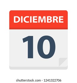 Diciembre 10 - Calendar Icon - December 10 - Vector Illustration