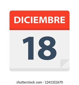 Diciembre 18 - Calendar Icon - December 18 - Vector Illustration