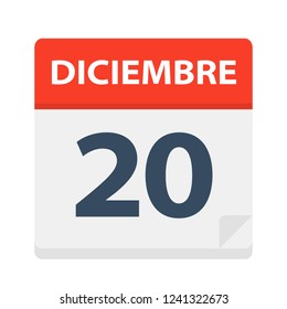 Diciembre 20 - Calendar Icon - December 20 - Vector Illustration