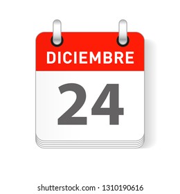 Diciembre 24, December 24 date visible on a page a day organizer calendar in spanish Language