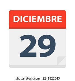 Diciembre 29 - Calendar Icon - December 29 - Vector Illustration