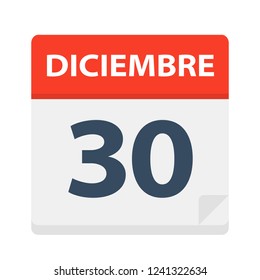 Diciembre 30 - Calendar Icon - December 30 - Vector Illustration