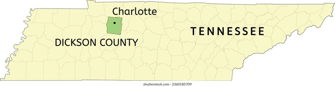 Dickson County and town of Charlotte location on Tennessee state map